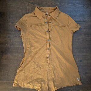 Free People Movement Mustard Short Sleeve Jumpsuit